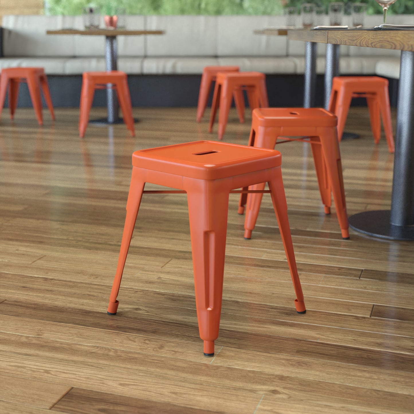 4 Pack Orange Metal Stool ET-BT3503-18-ORG-GG