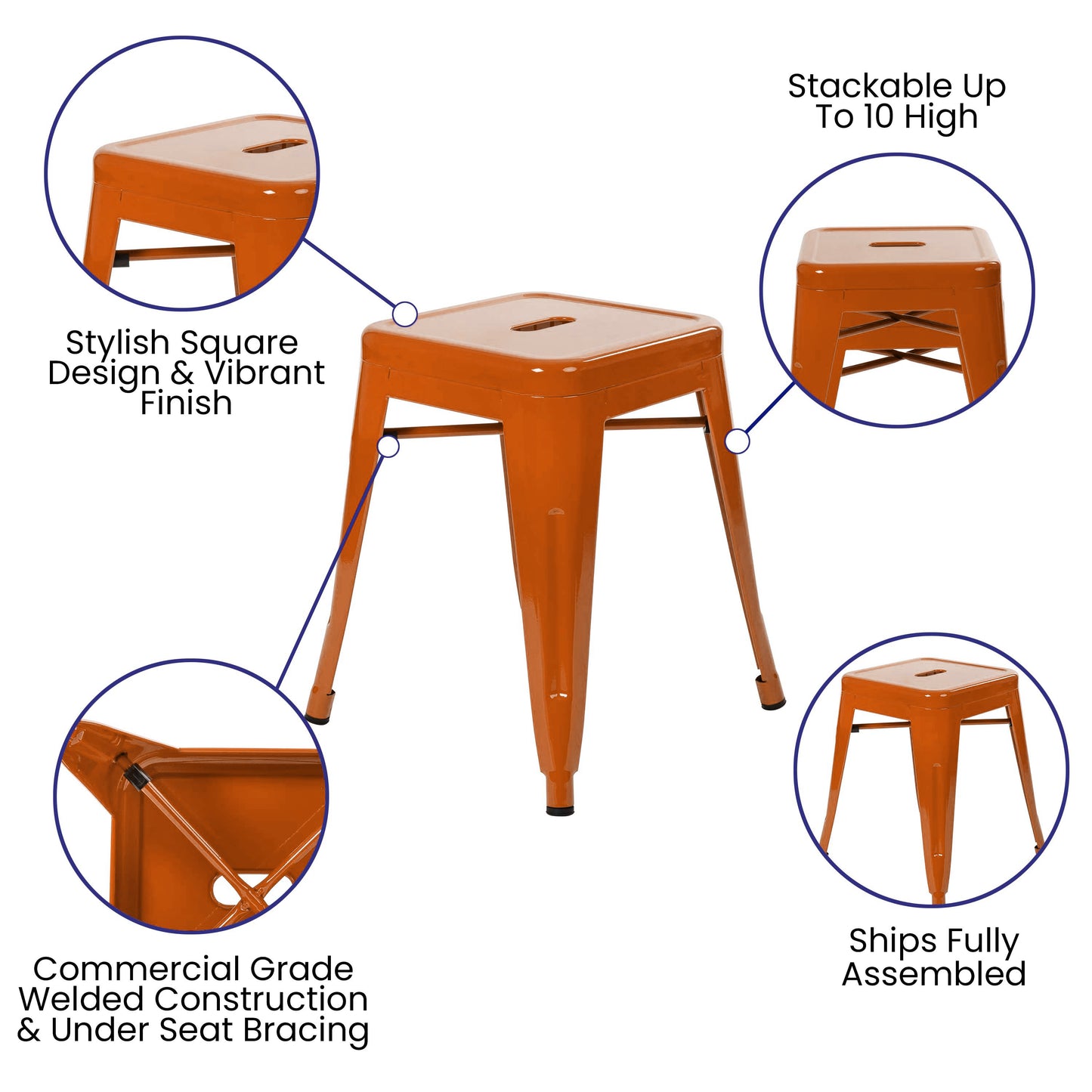 4 Pack Orange Metal Stool ET-BT3503-18-ORG-GG