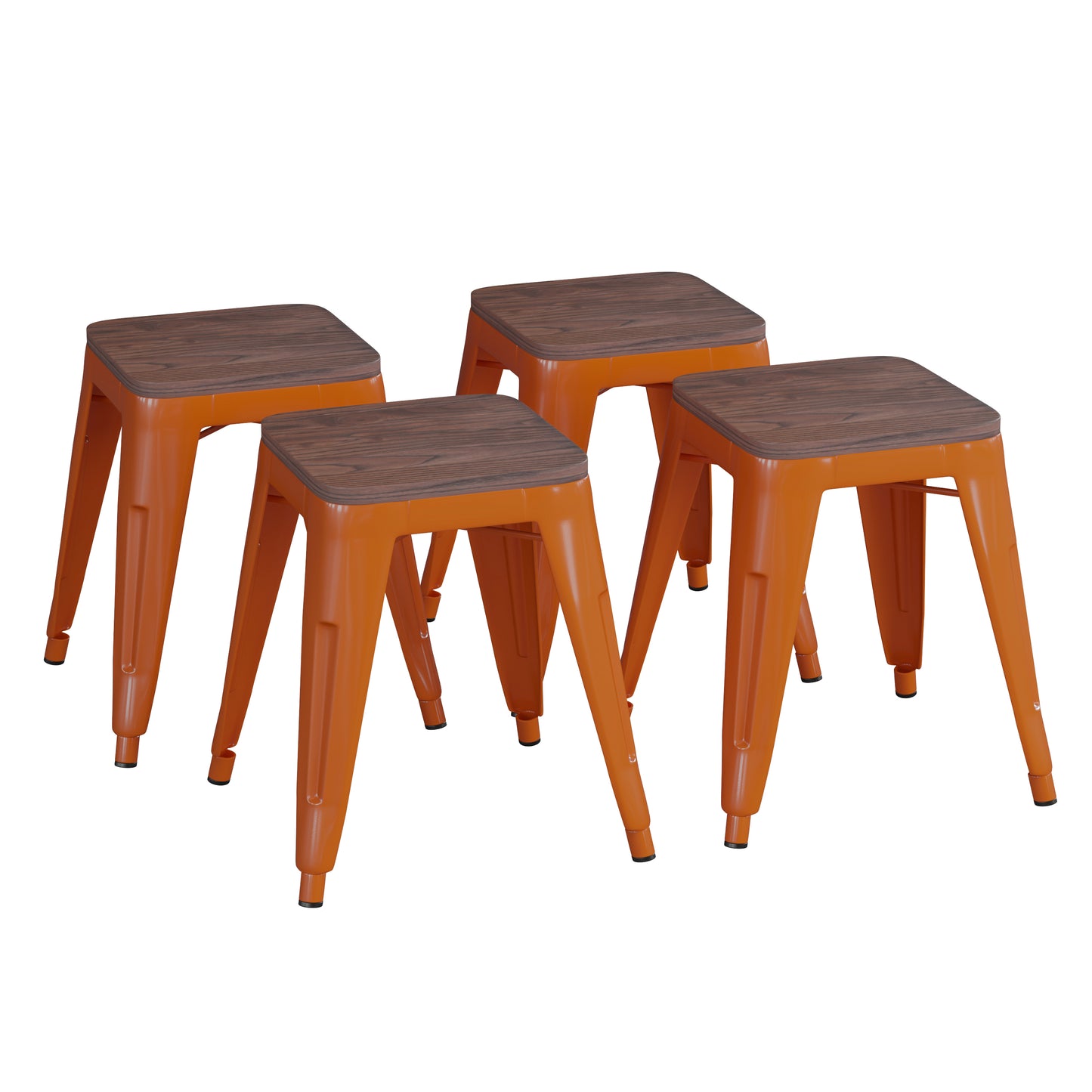 4PK Orange Stool-Wood Seat ET-BT3503-18-ORG-WD-GG