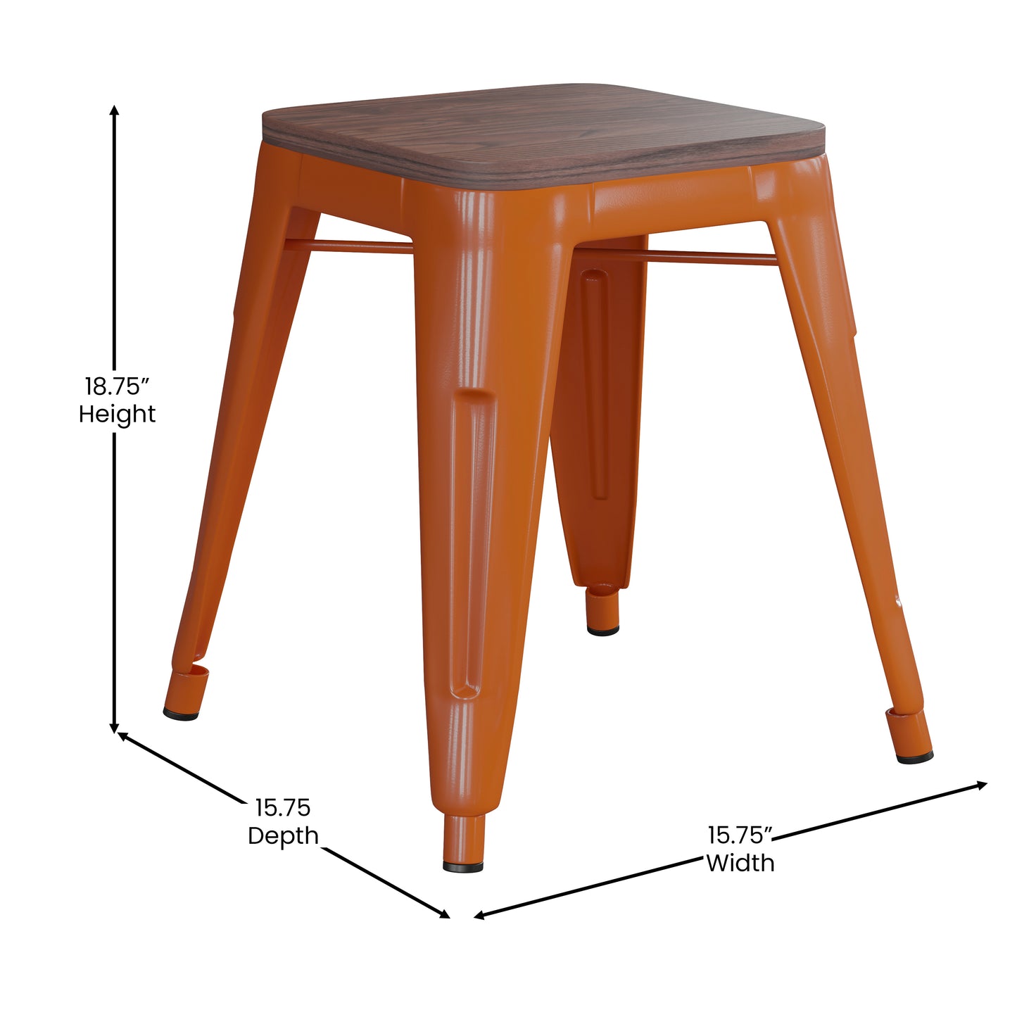 4PK Orange Stool-Wood Seat ET-BT3503-18-ORG-WD-GG