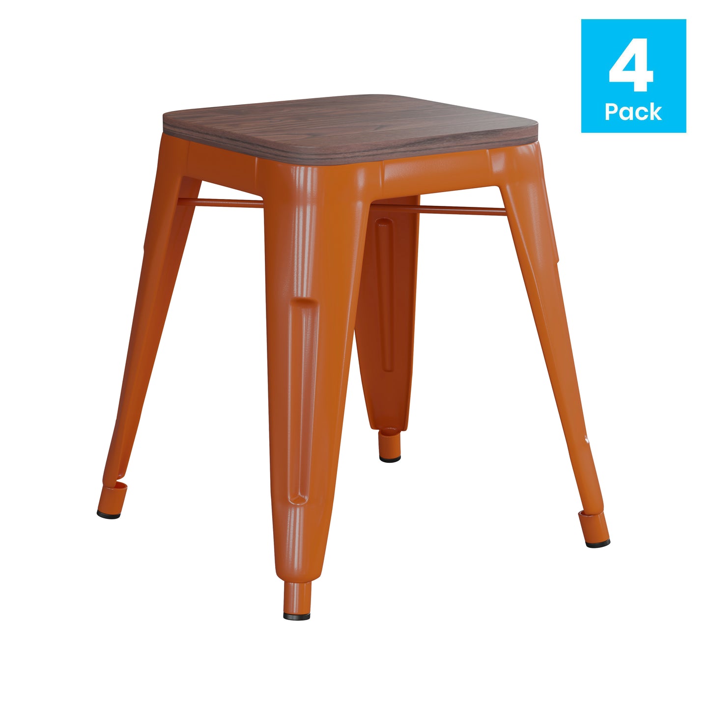 4PK Orange Stool-Wood Seat ET-BT3503-18-ORG-WD-GG