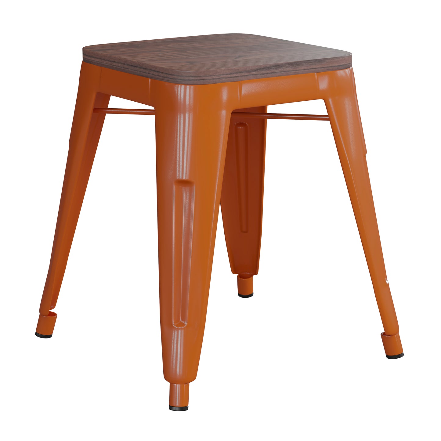 4PK Orange Stool-Wood Seat ET-BT3503-18-ORG-WD-GG