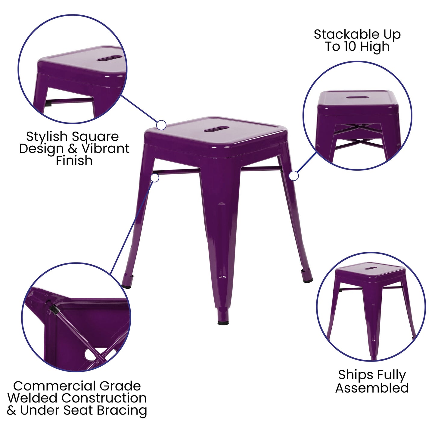 4 Pack Purple Metal Stool ET-BT3503-18-PR-GG