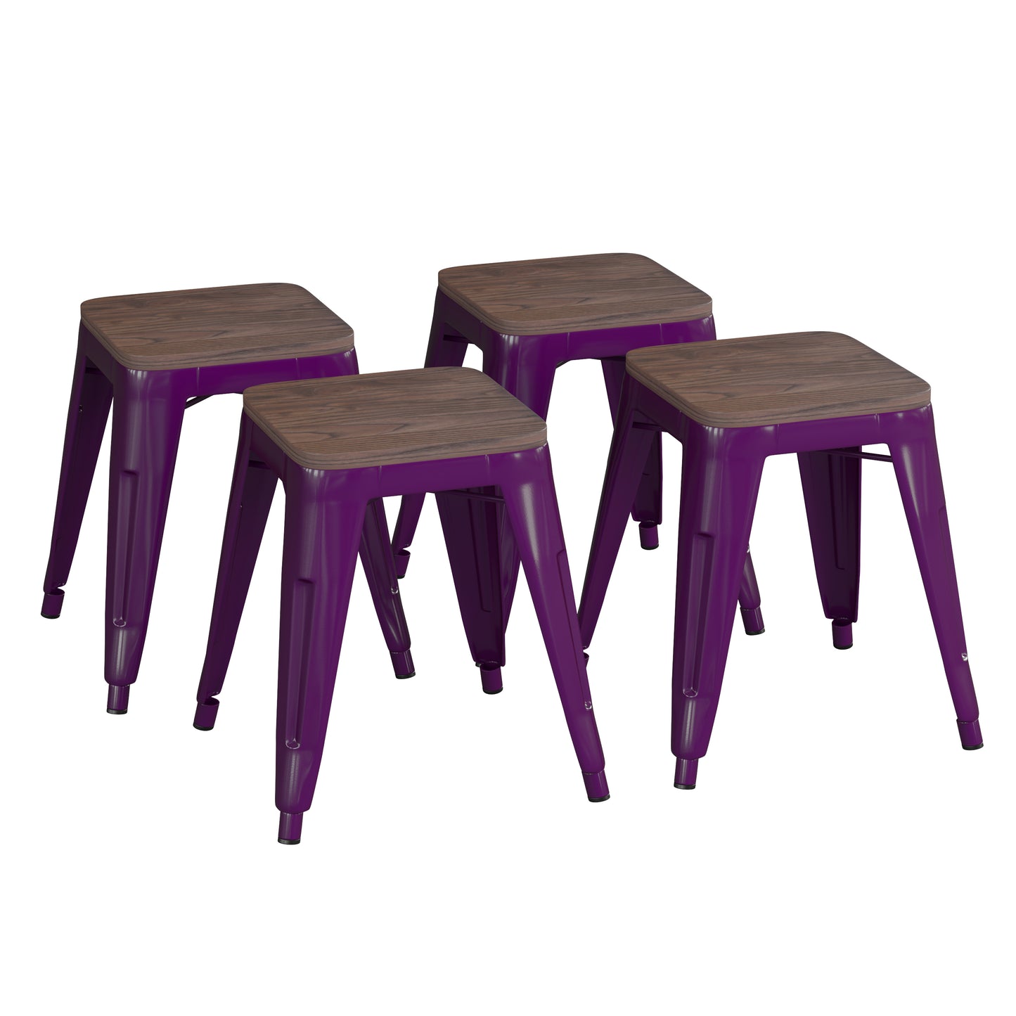 4PK Purple Stool-Wood Seat ET-BT3503-18-PR-WD-GG