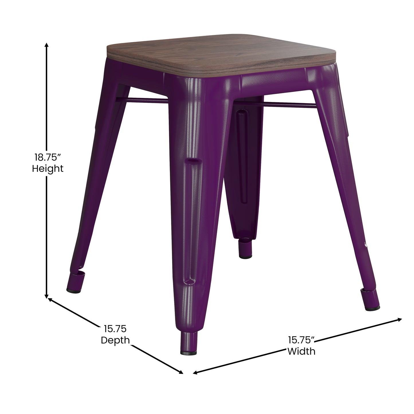 4PK Purple Stool-Wood Seat ET-BT3503-18-PR-WD-GG