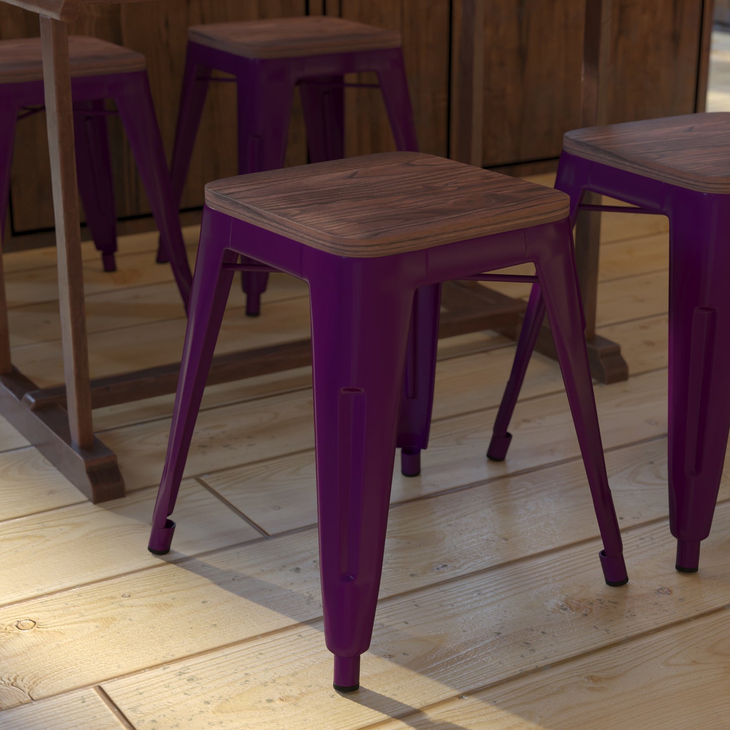 4PK Purple Stool-Wood Seat ET-BT3503-18-PR-WD-GG