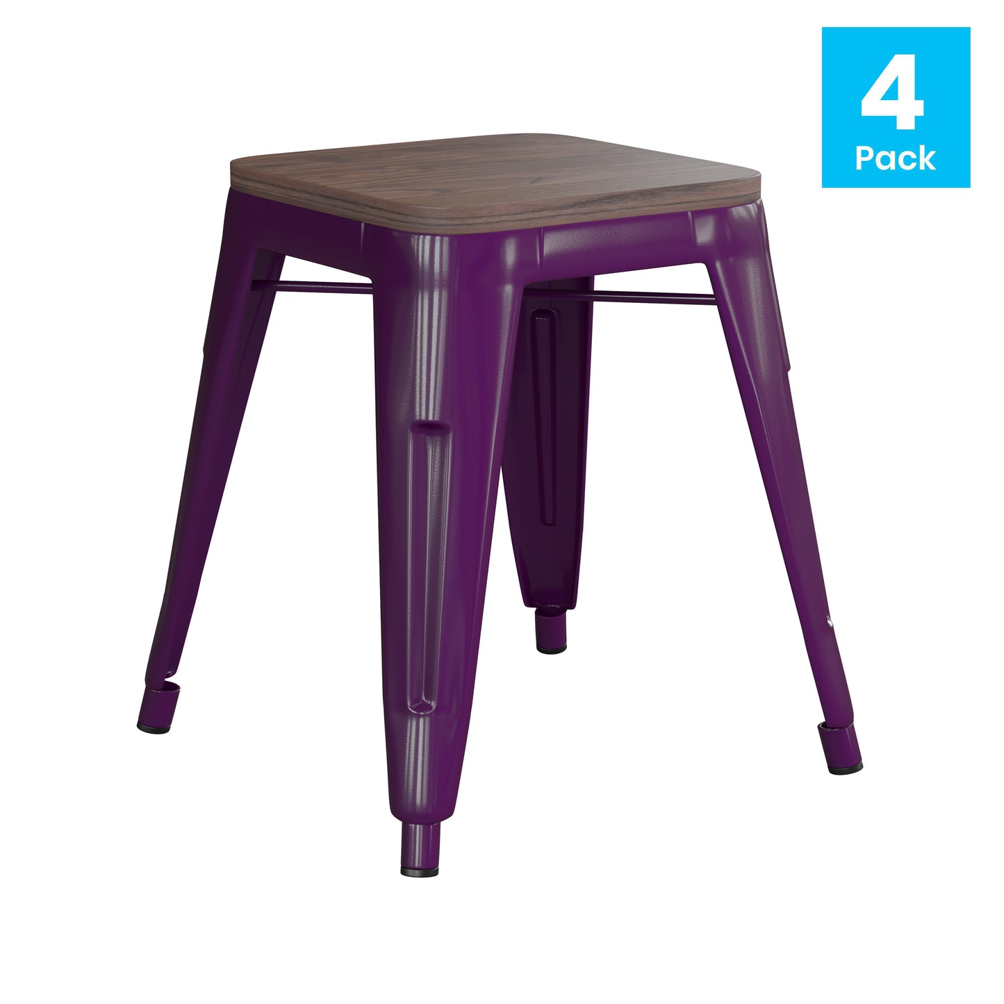 4PK Purple Stool-Wood Seat ET-BT3503-18-PR-WD-GG