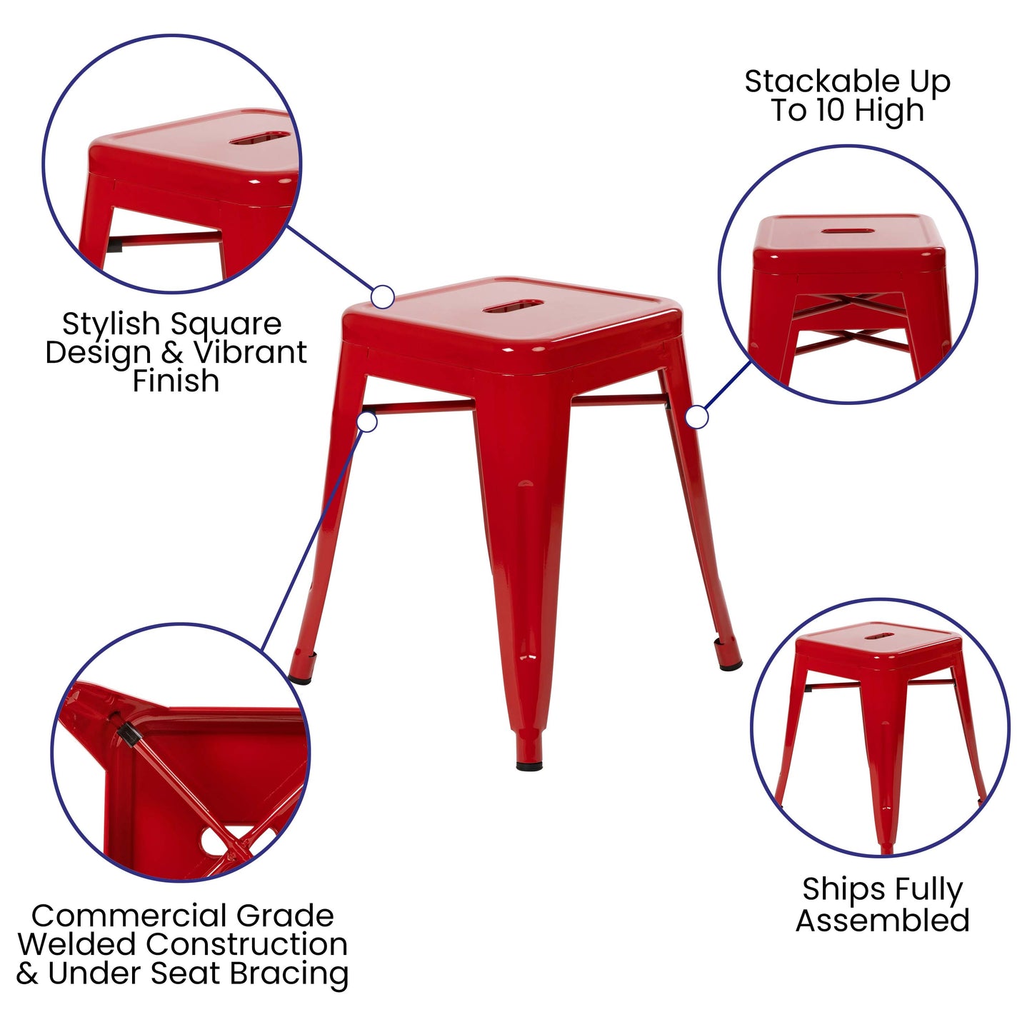 4 Pack Red Metal Stool ET-BT3503-18-RED-GG