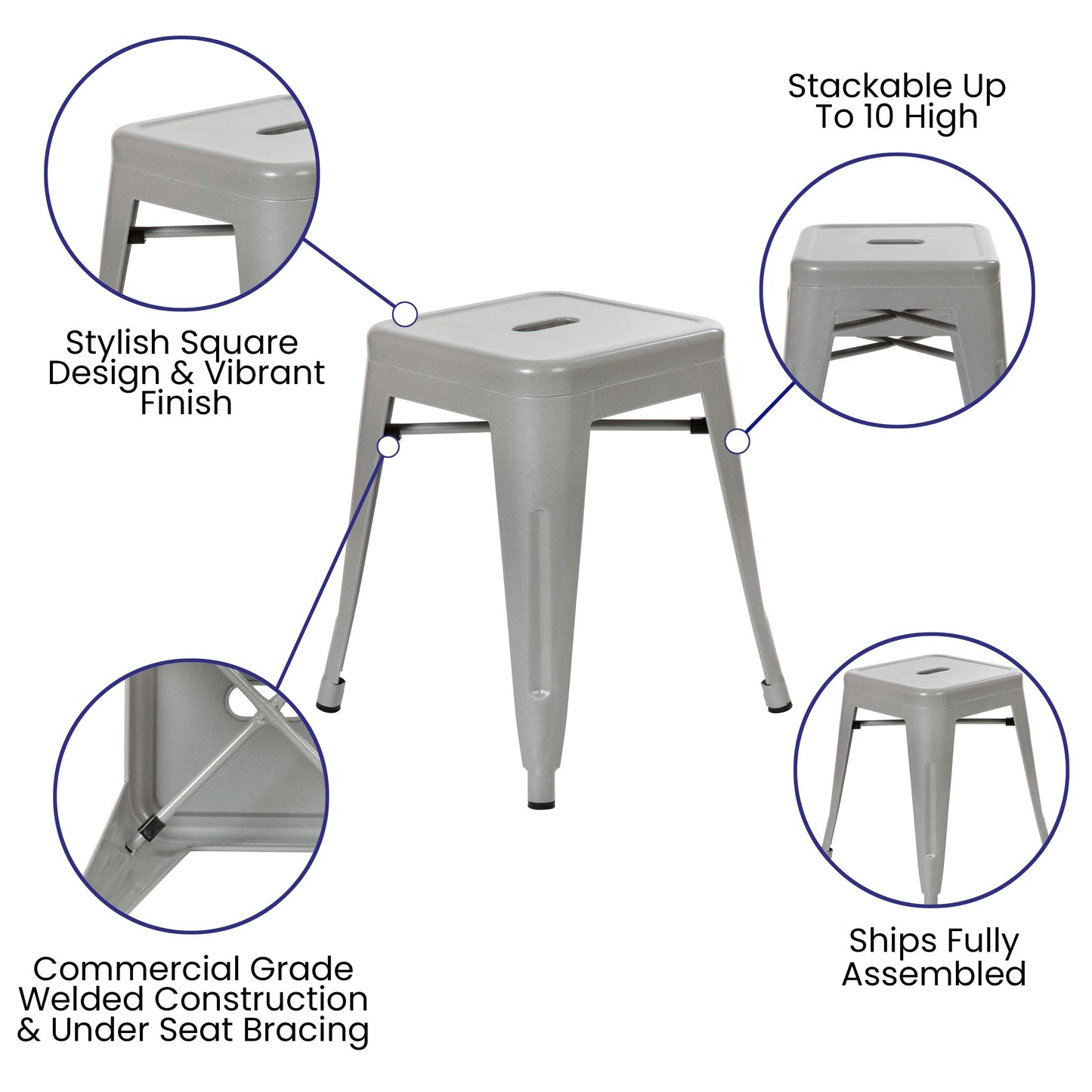 4 Pack Silver Metal Stool ET-BT3503-18-SIL-GG