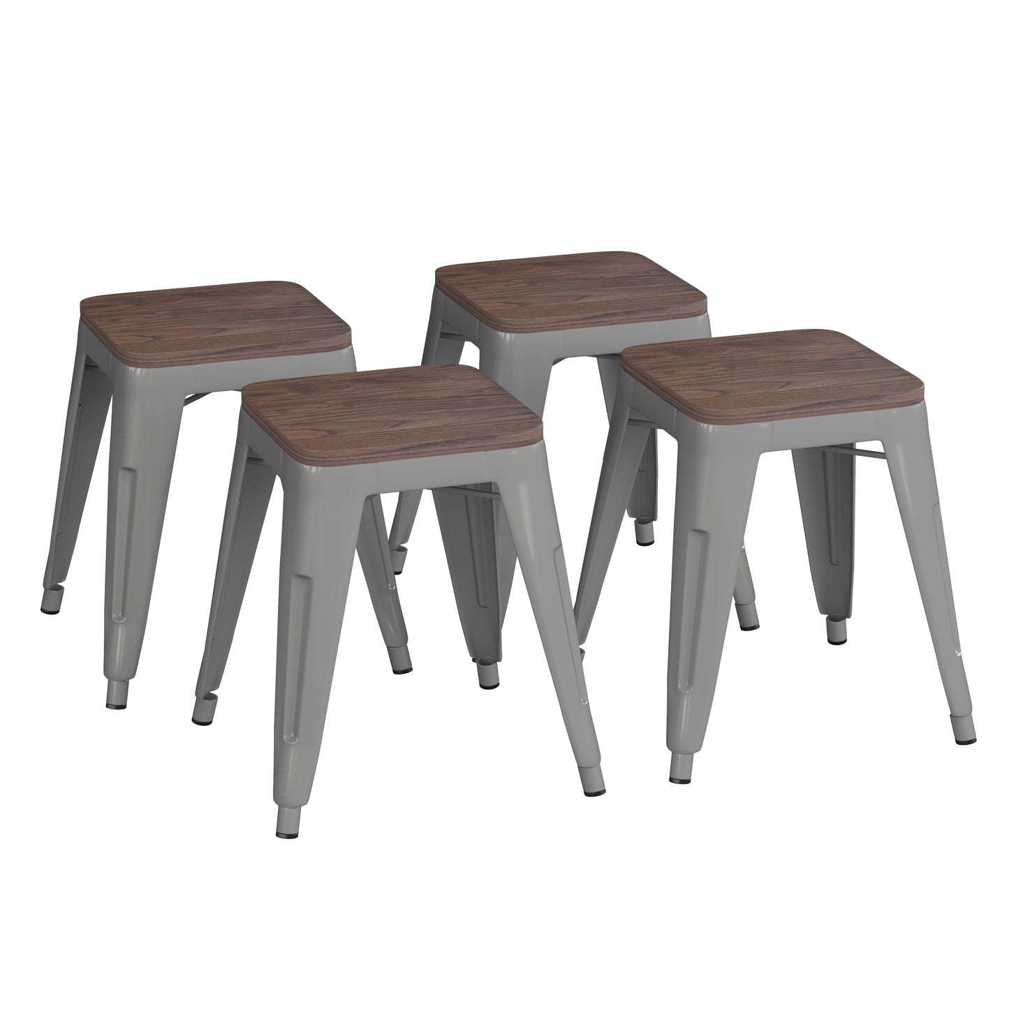 4PK Silver Stool-Wood Seat ET-BT3503-18-SIL-WD-GG