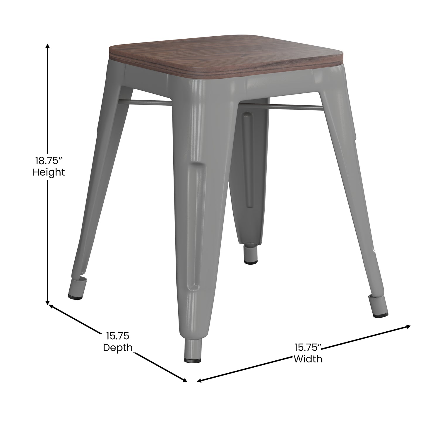 4PK Silver Stool-Wood Seat ET-BT3503-18-SIL-WD-GG