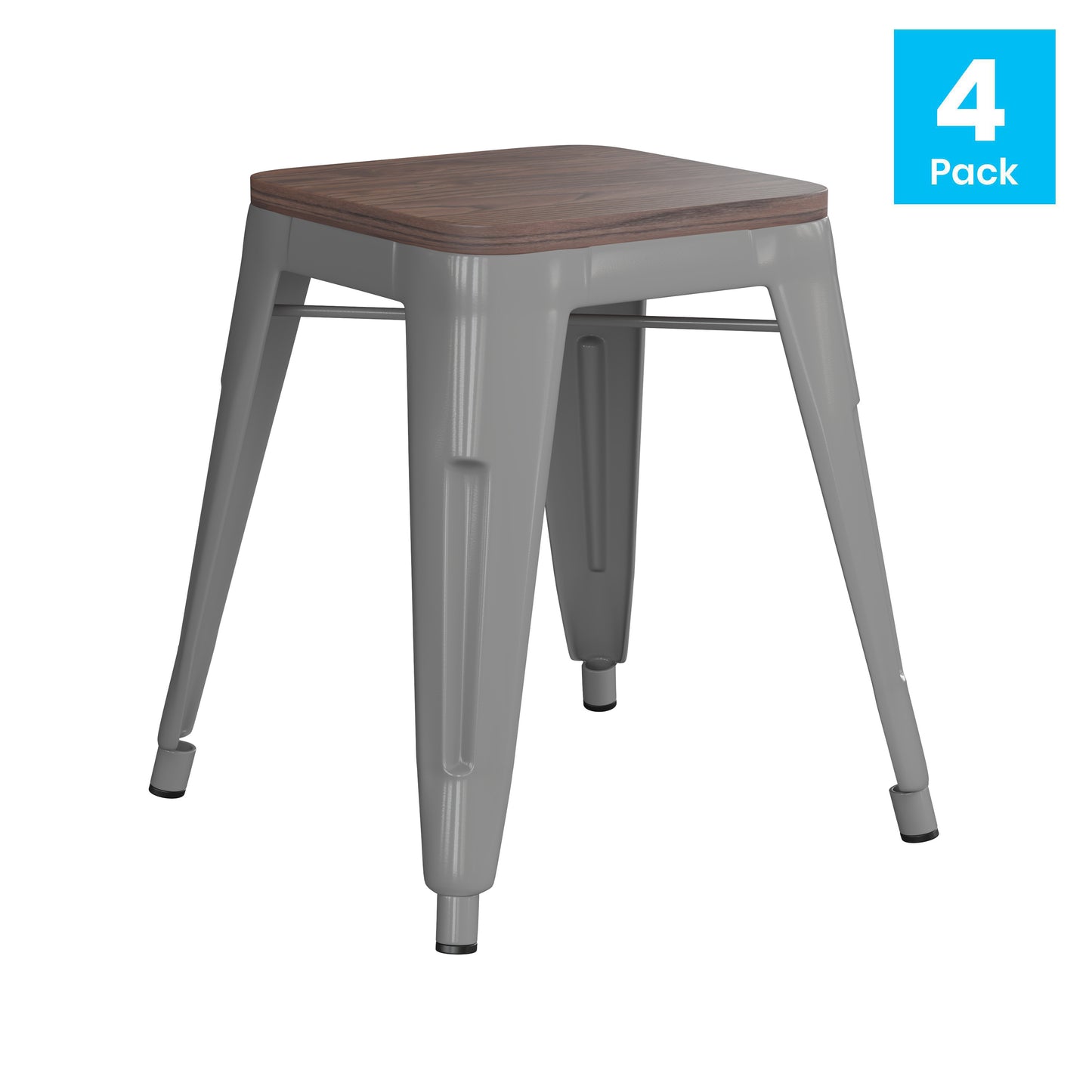 4PK Silver Stool-Wood Seat ET-BT3503-18-SIL-WD-GG