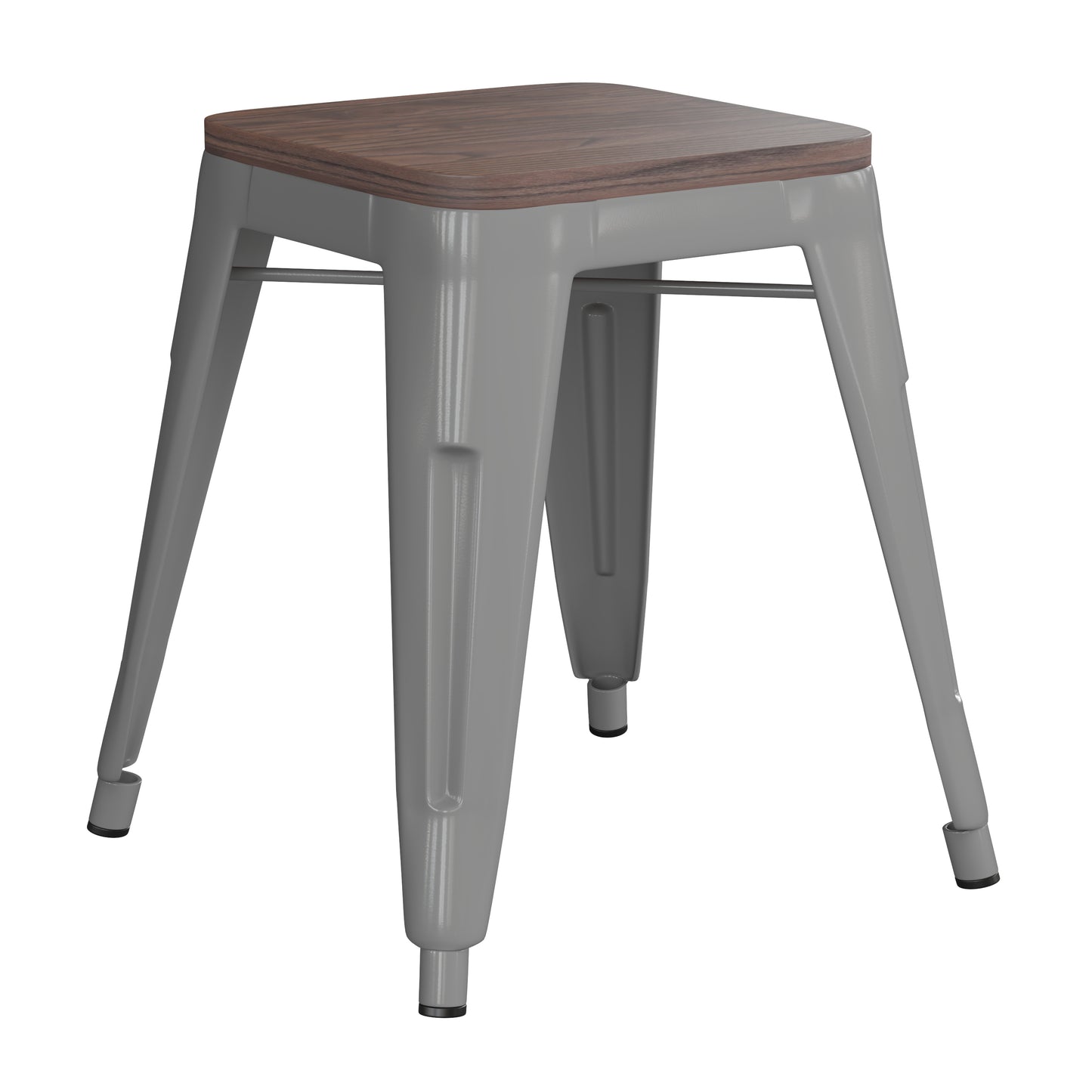 4PK Silver Stool-Wood Seat ET-BT3503-18-SIL-WD-GG