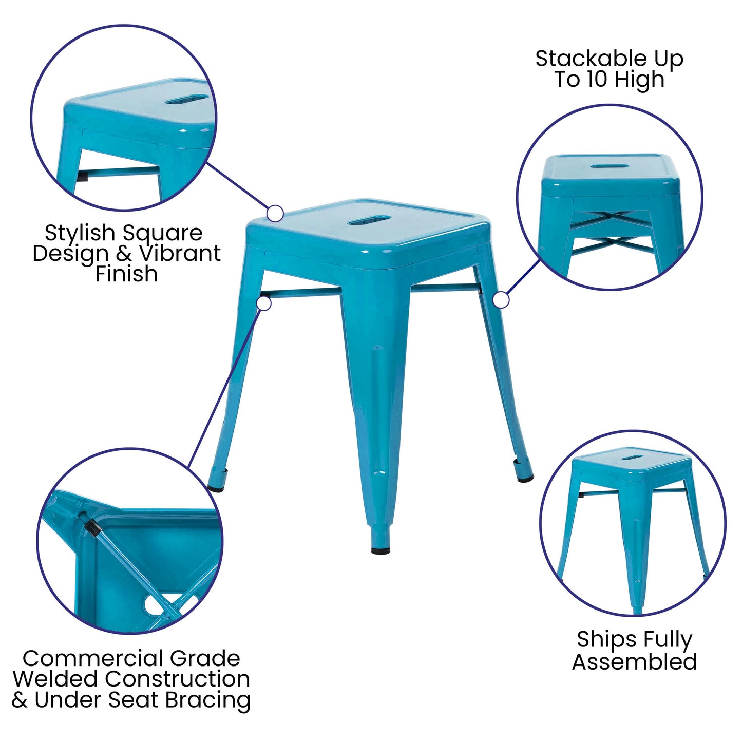 4 Pack Teal Metal Stool ET-BT3503-18-TL-GG