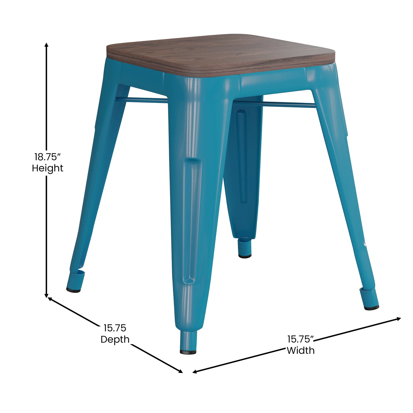 4PK Teal Stool-Wood Seat ET-BT3503-18-TL-WD-GG