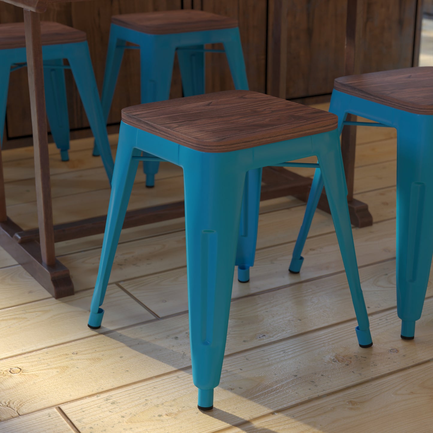 4PK Teal Stool-Wood Seat ET-BT3503-18-TL-WD-GG