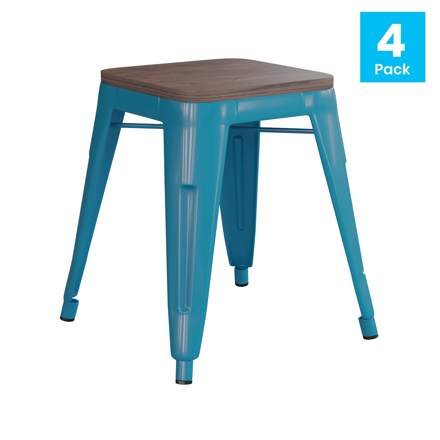 4PK Teal Stool-Wood Seat ET-BT3503-18-TL-WD-GG