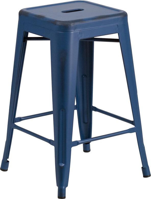 Distressed Blue Metal Stool ET-BT3503-24-AB-GG