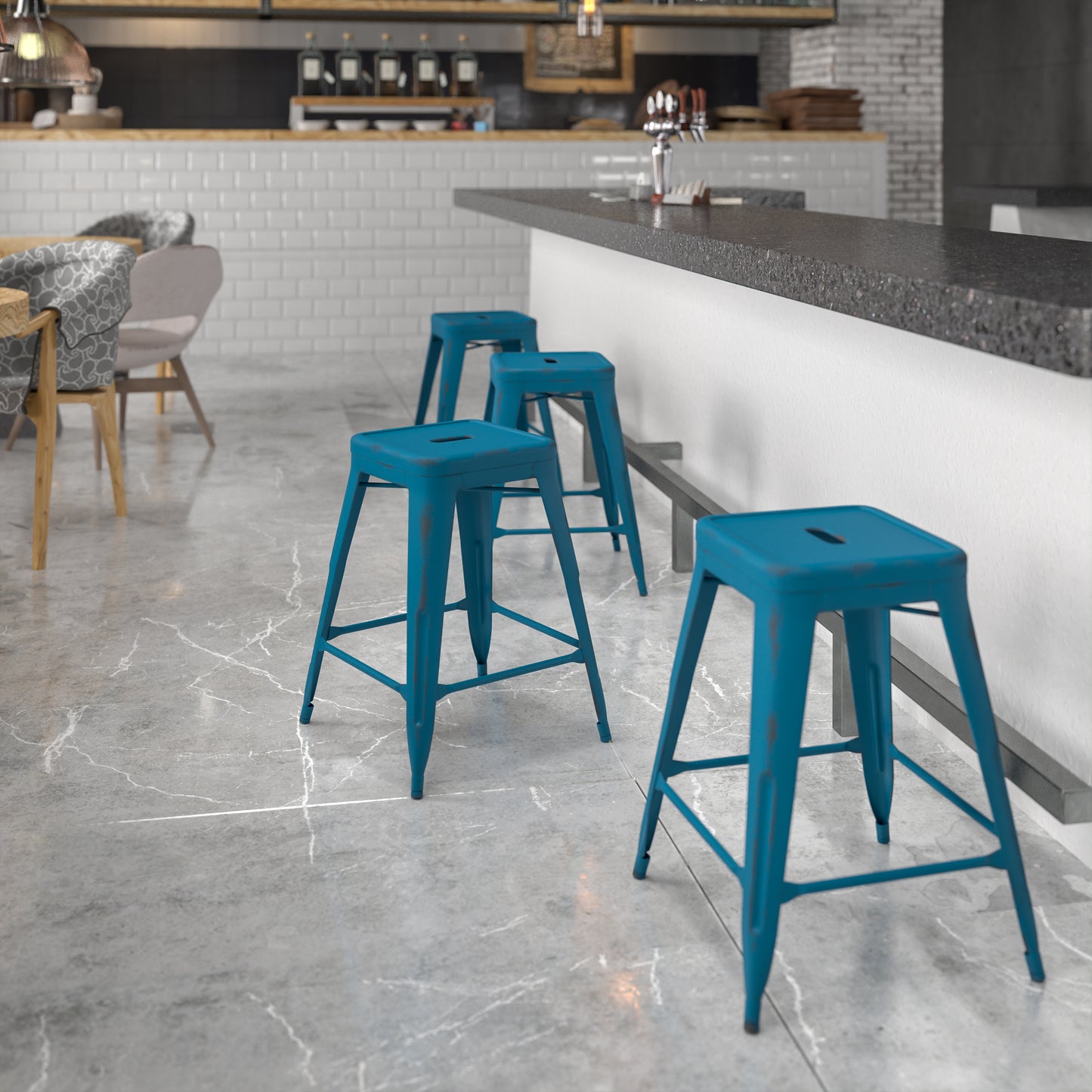 Distressed Blue Metal Stool ET-BT3503-24-AB-GG