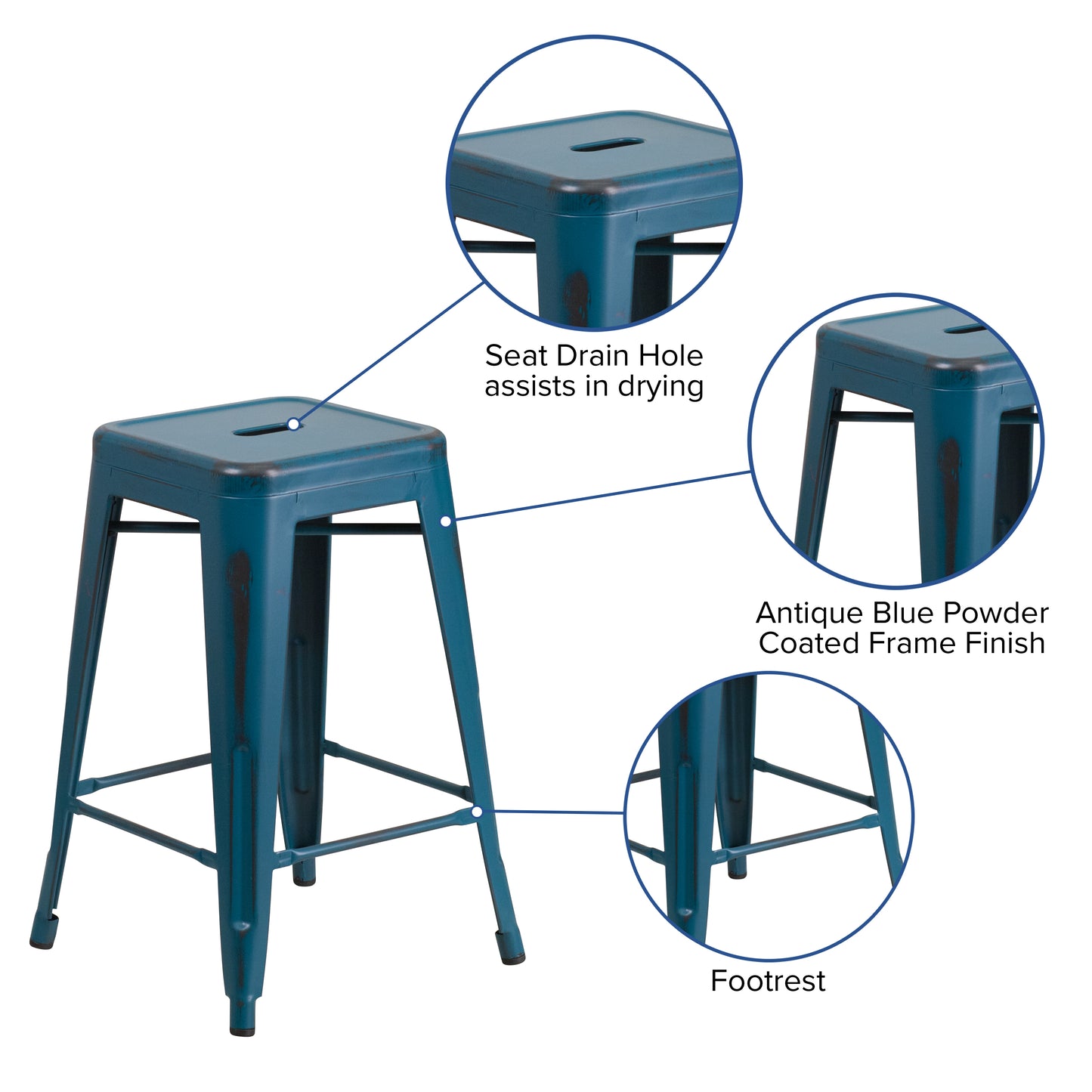 Distressed Blue Metal Stool ET-BT3503-24-AB-GG