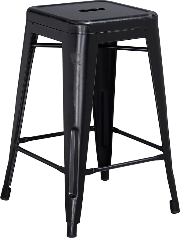 Distressed Black Metal Stool ET-BT3503-24-BK-GG