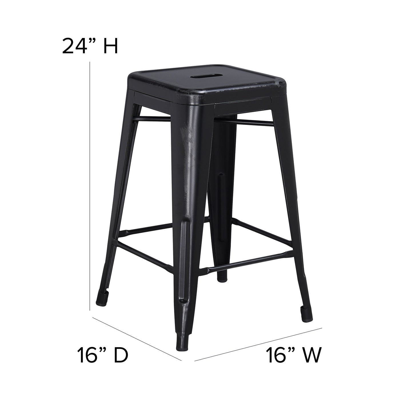 Distressed Black Metal Stool ET-BT3503-24-BK-GG