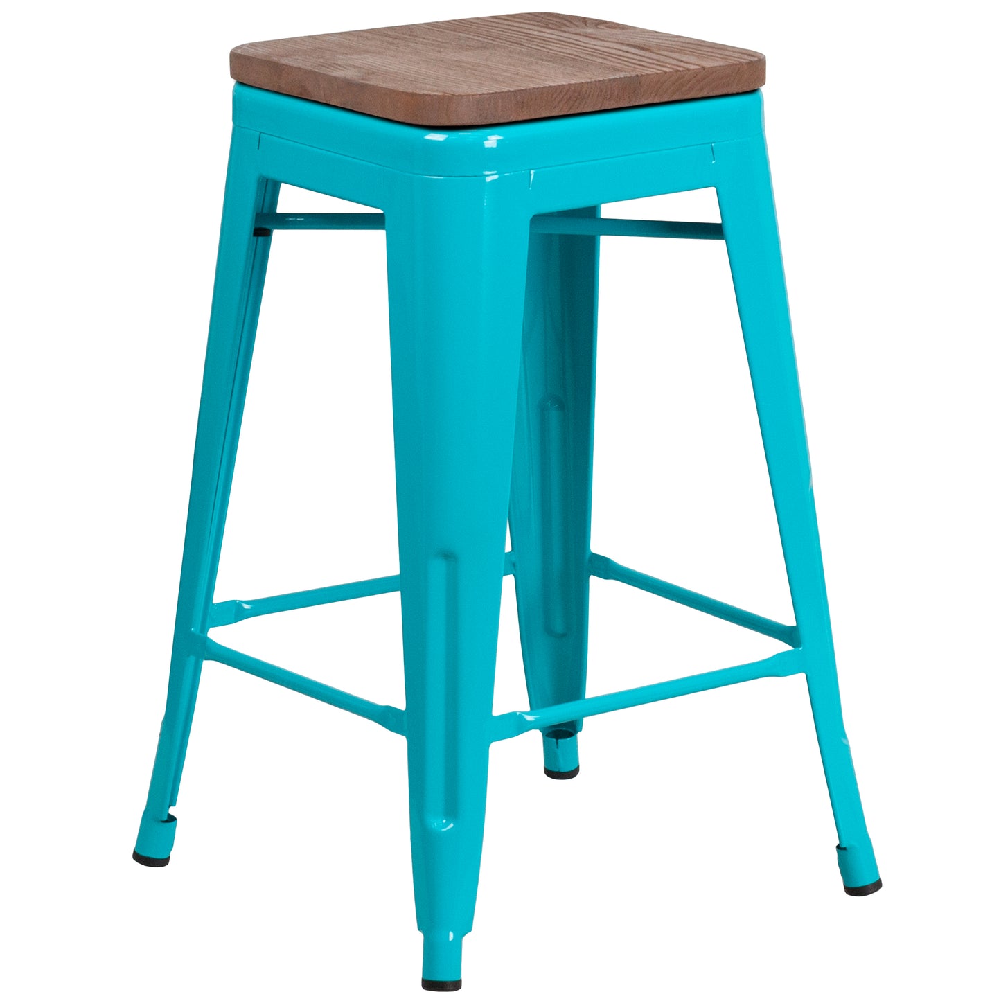 24" Teal No Back Metal Stool ET-BT3503-24-CB-WD-GG