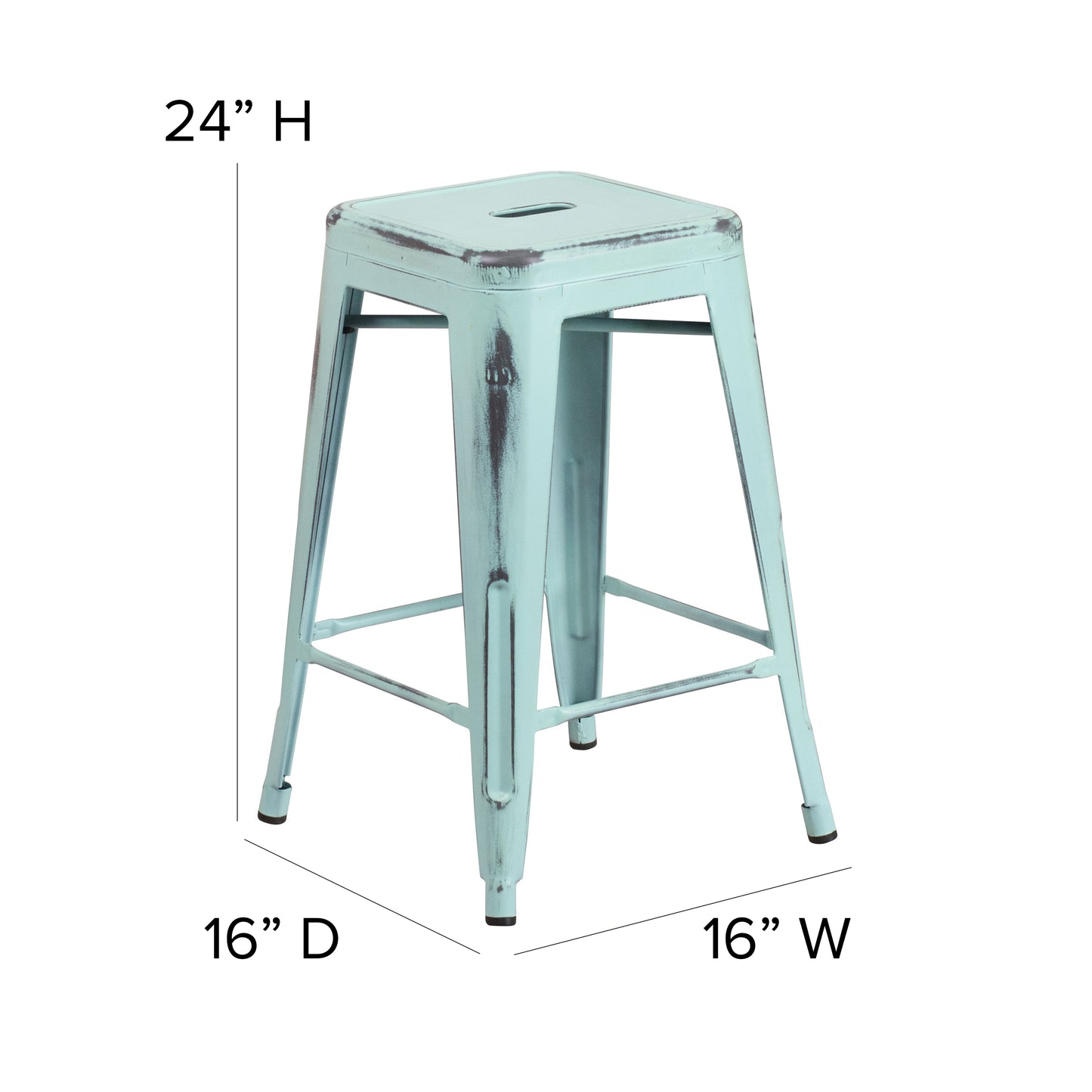 Distressed Gn-Blue Metal Stool ET-BT3503-24-DB-GG