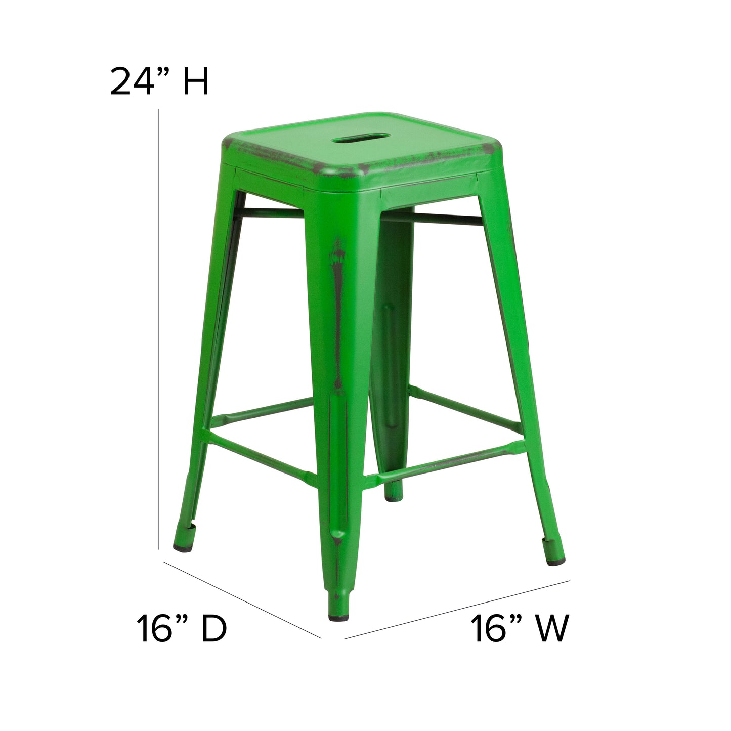 Distressed Green Metal Stool ET-BT3503-24-GN-GG