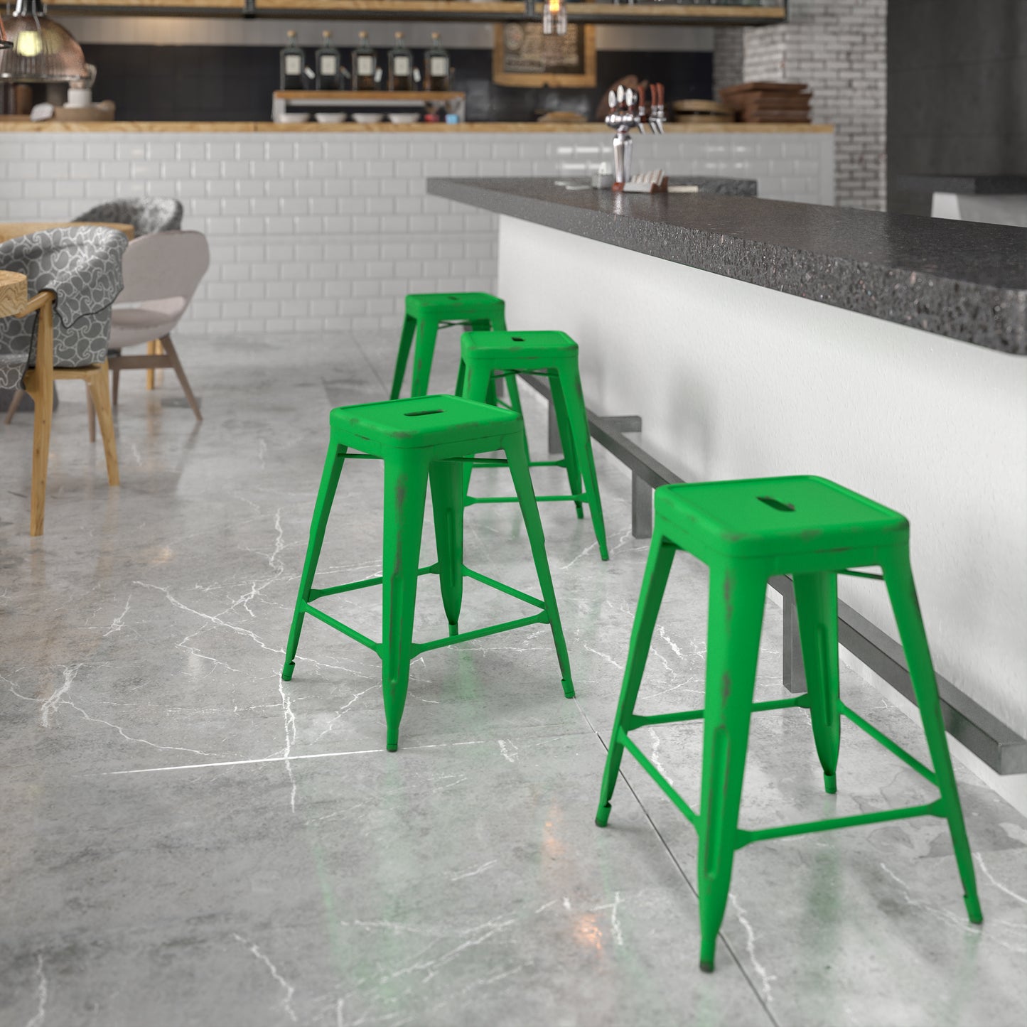 Distressed Green Metal Stool ET-BT3503-24-GN-GG