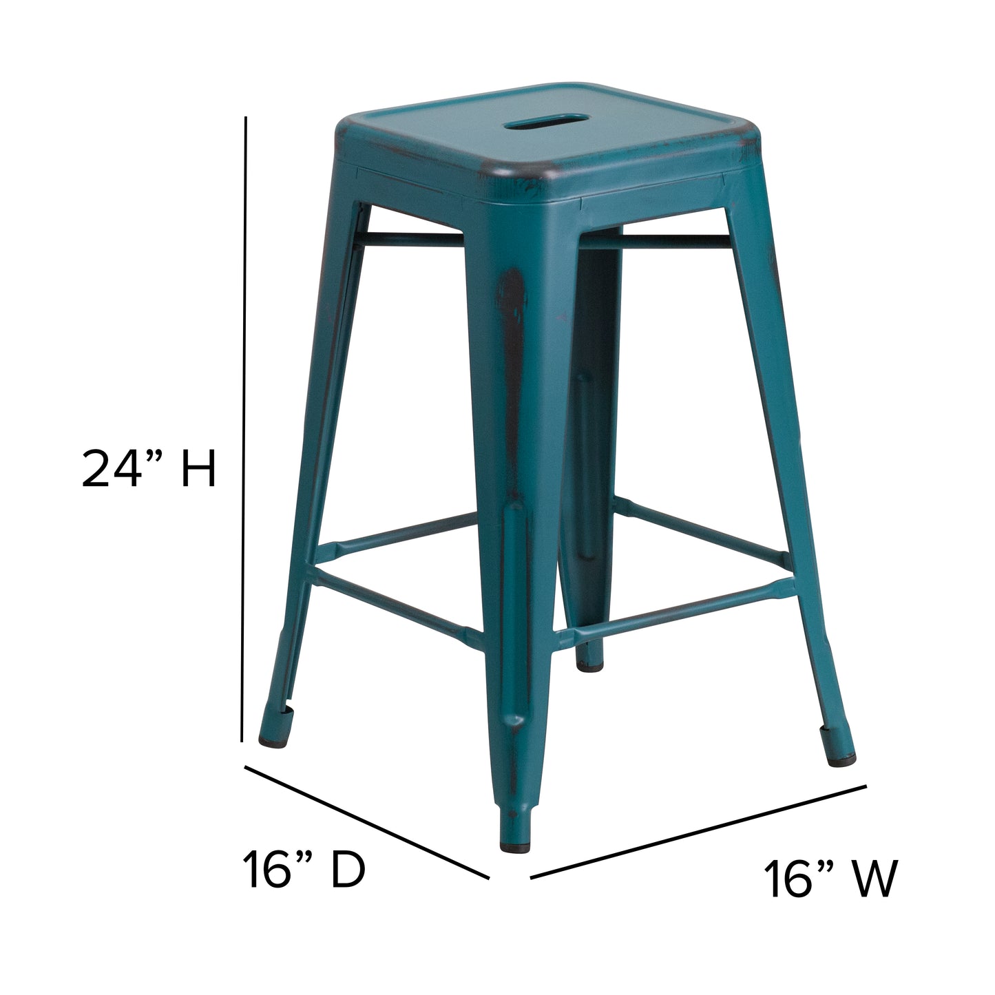 Distressed Blue-TL Metal Stool ET-BT3503-24-KB-GG