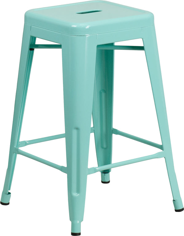 24" Mint No Back Metal Stool ET-BT3503-24-MINT-GG