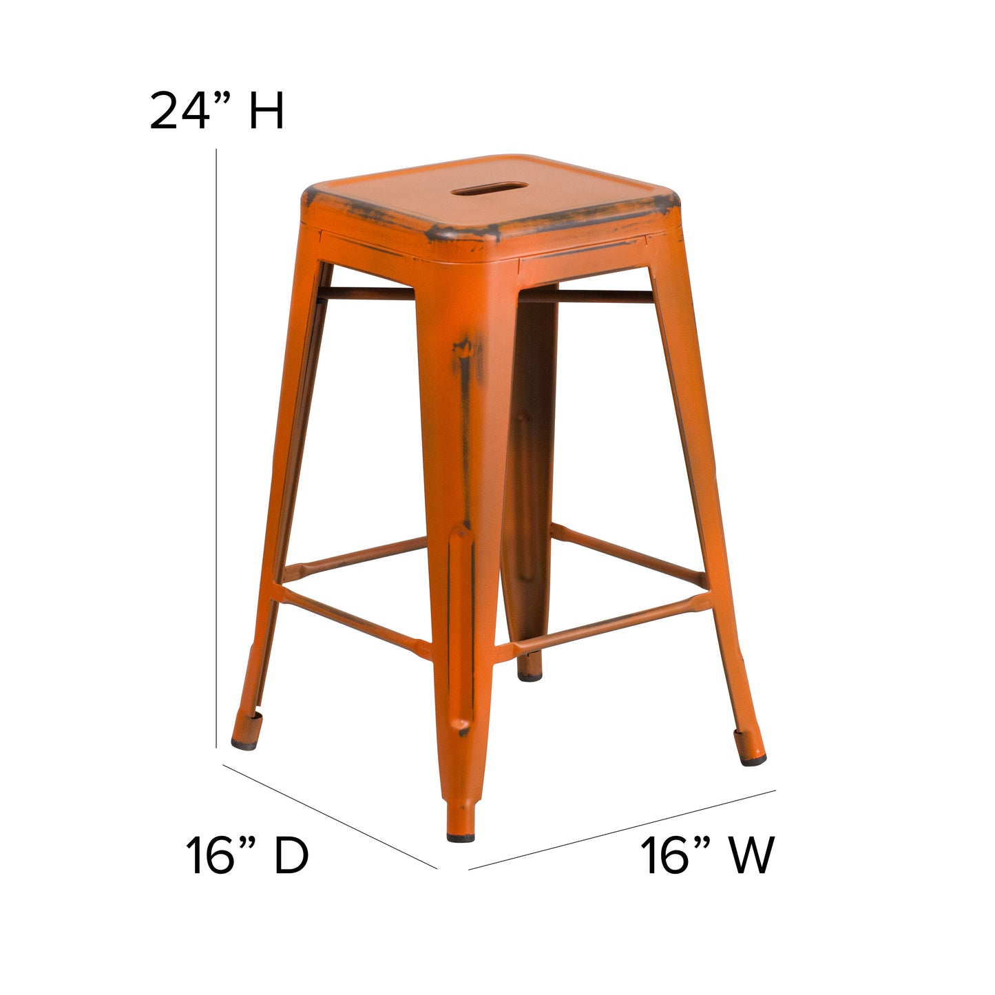 Distressed Orange Metal Stool ET-BT3503-24-OR-GG