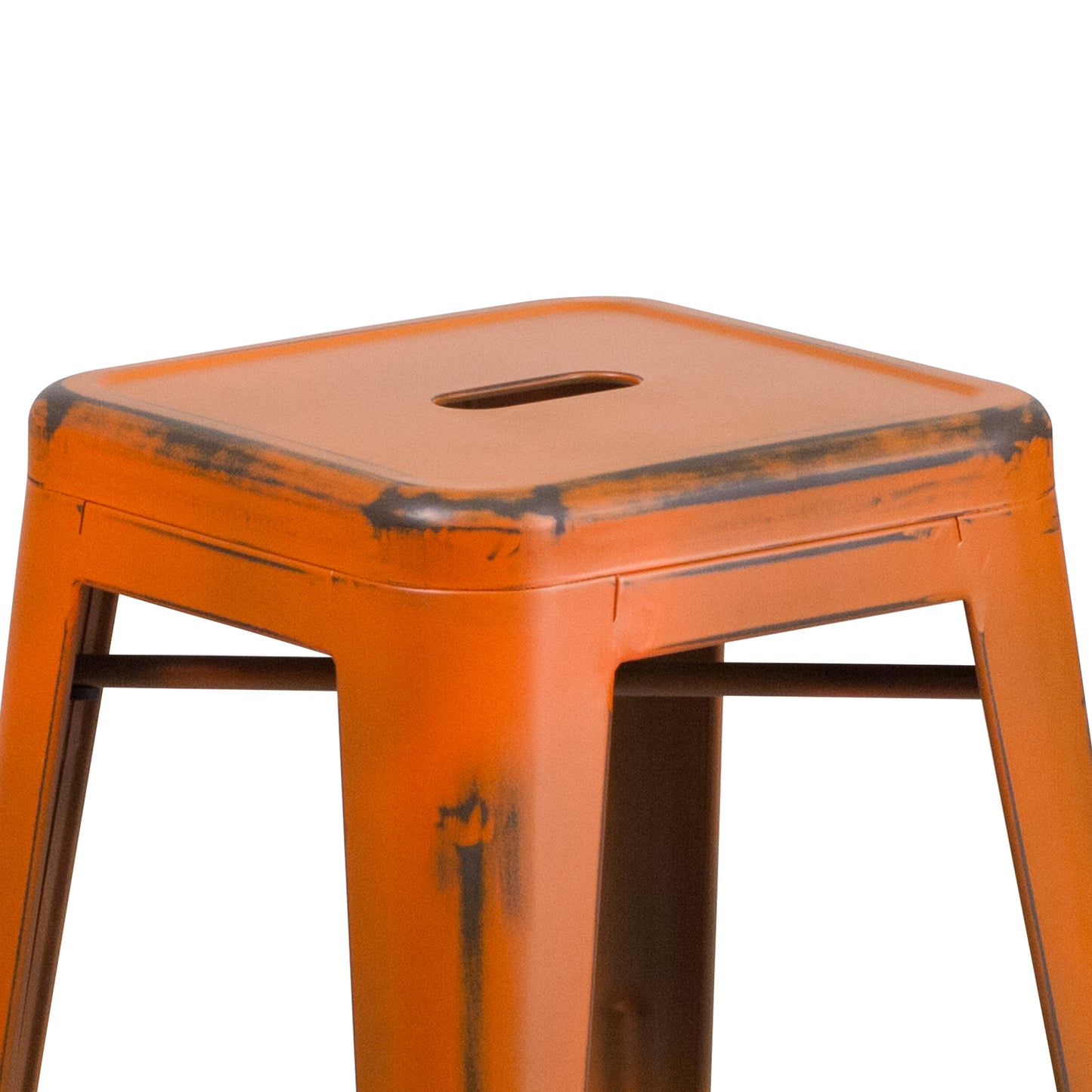 Distressed Orange Metal Stool ET-BT3503-24-OR-GG