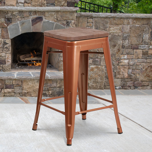 24" Copper No Back Metal Stool ET-BT3503-24-POC-WD-GG