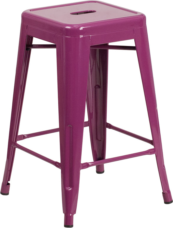 24" Purp No Back Metal Stool ET-BT3503-24-PUR-GG