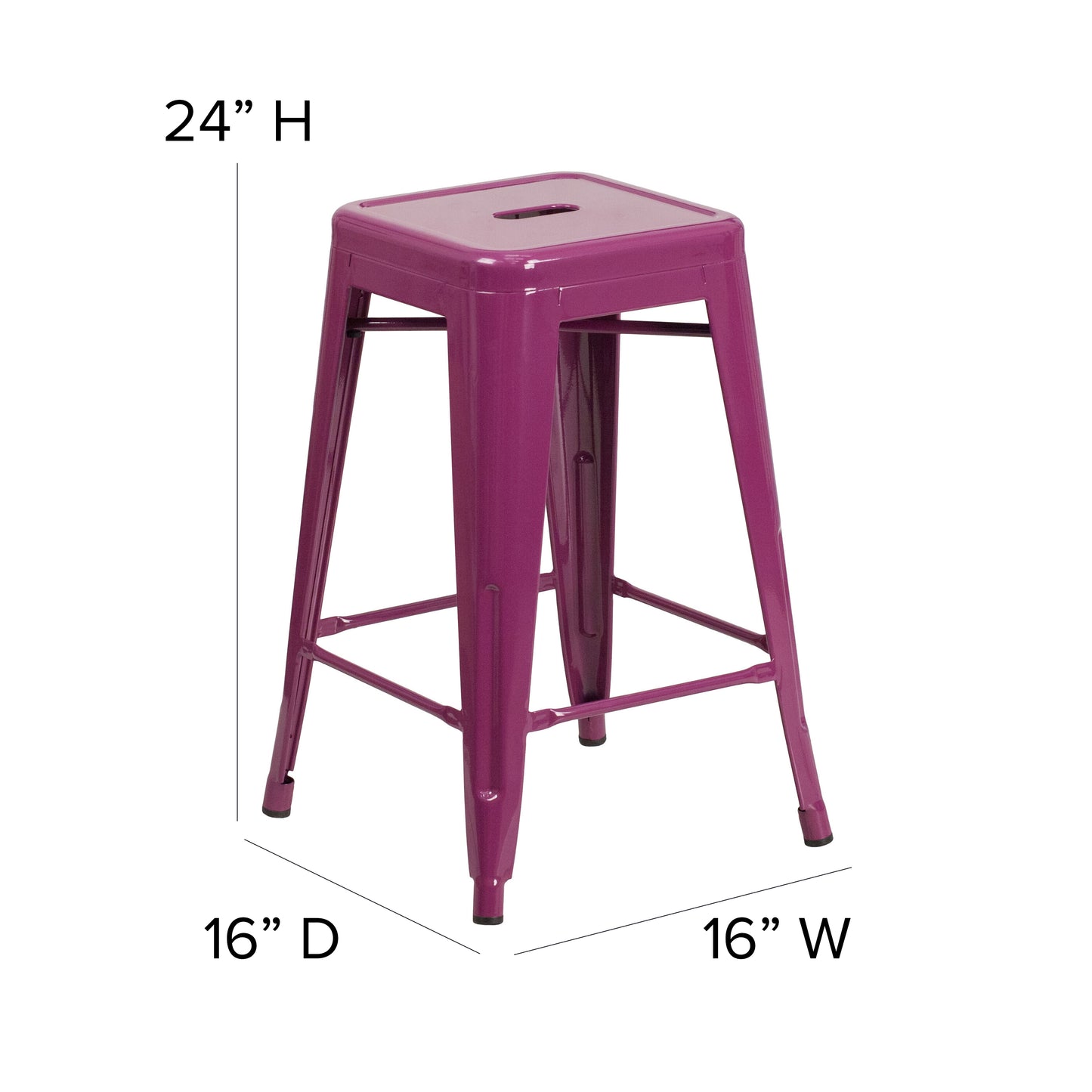 24" Purp No Back Metal Stool ET-BT3503-24-PUR-GG