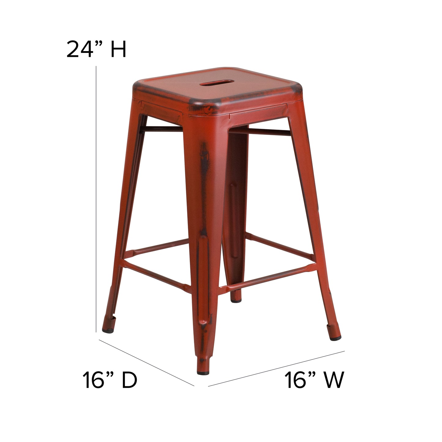 Distressed Red Metal Stool ET-BT3503-24-RD-GG