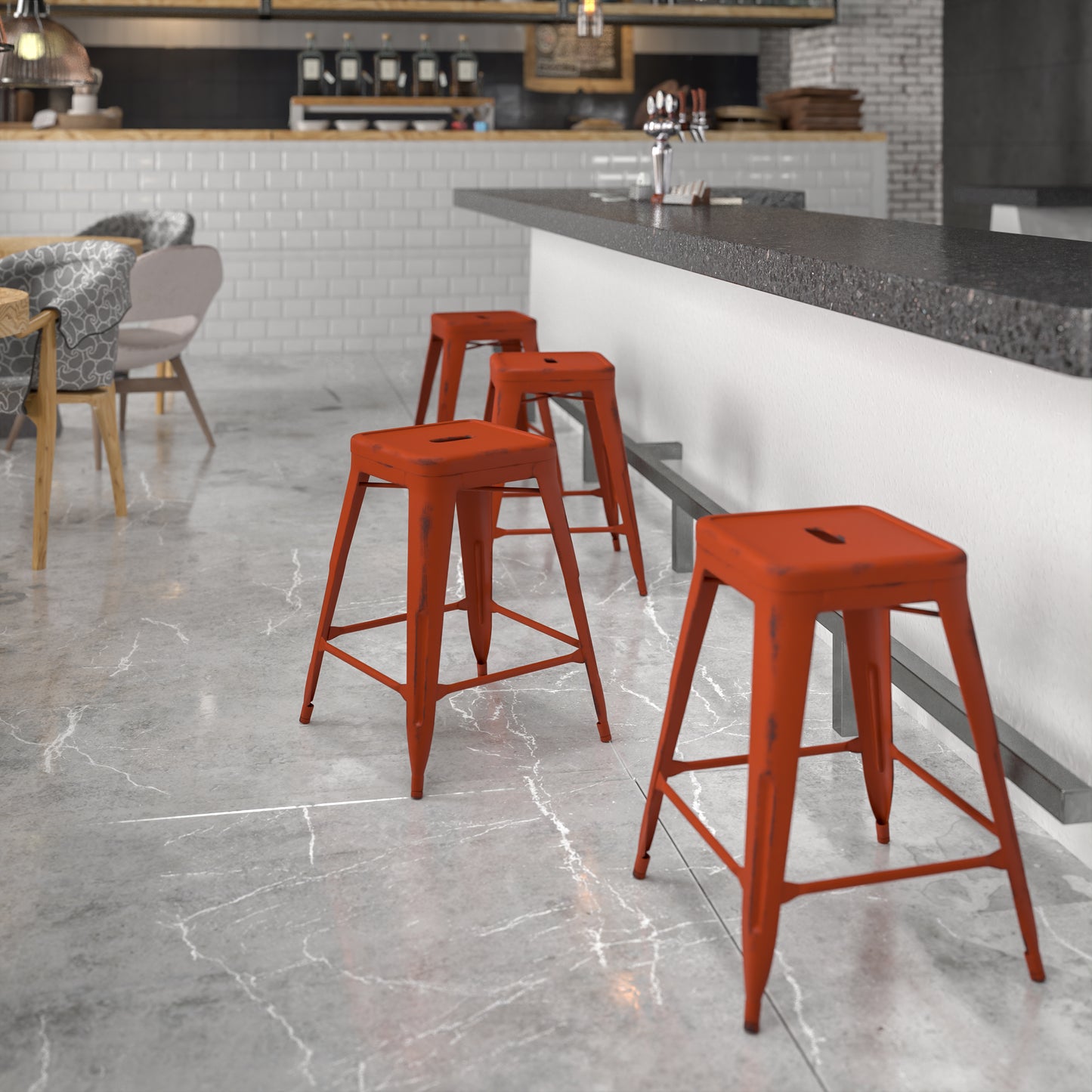 Distressed Red Metal Stool ET-BT3503-24-RD-GG