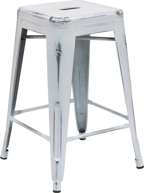 Distressed White Metal Stool ET-BT3503-24-WH-GG