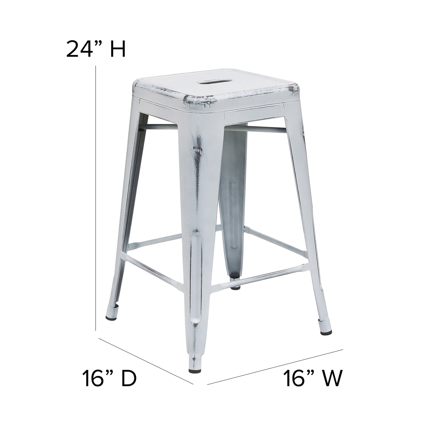 Distressed White Metal Stool ET-BT3503-24-WH-GG