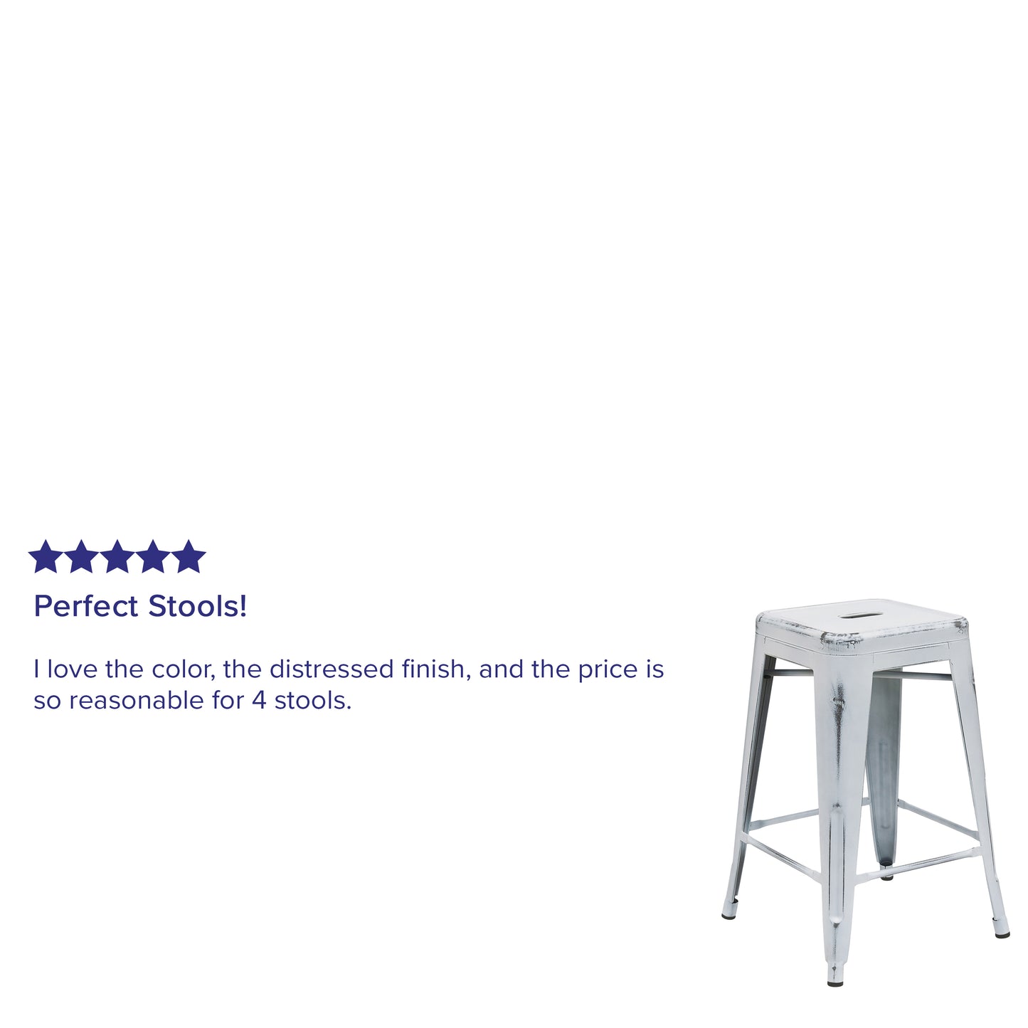 Distressed White Metal Stool ET-BT3503-24-WH-GG