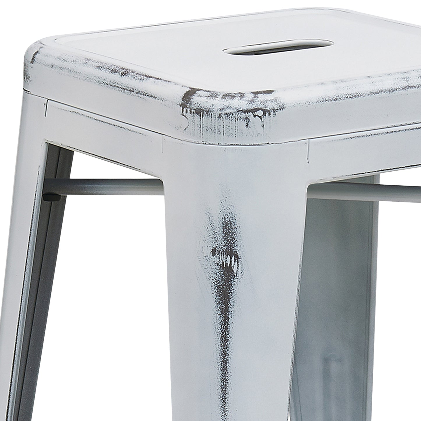 Distressed White Metal Stool ET-BT3503-24-WH-GG