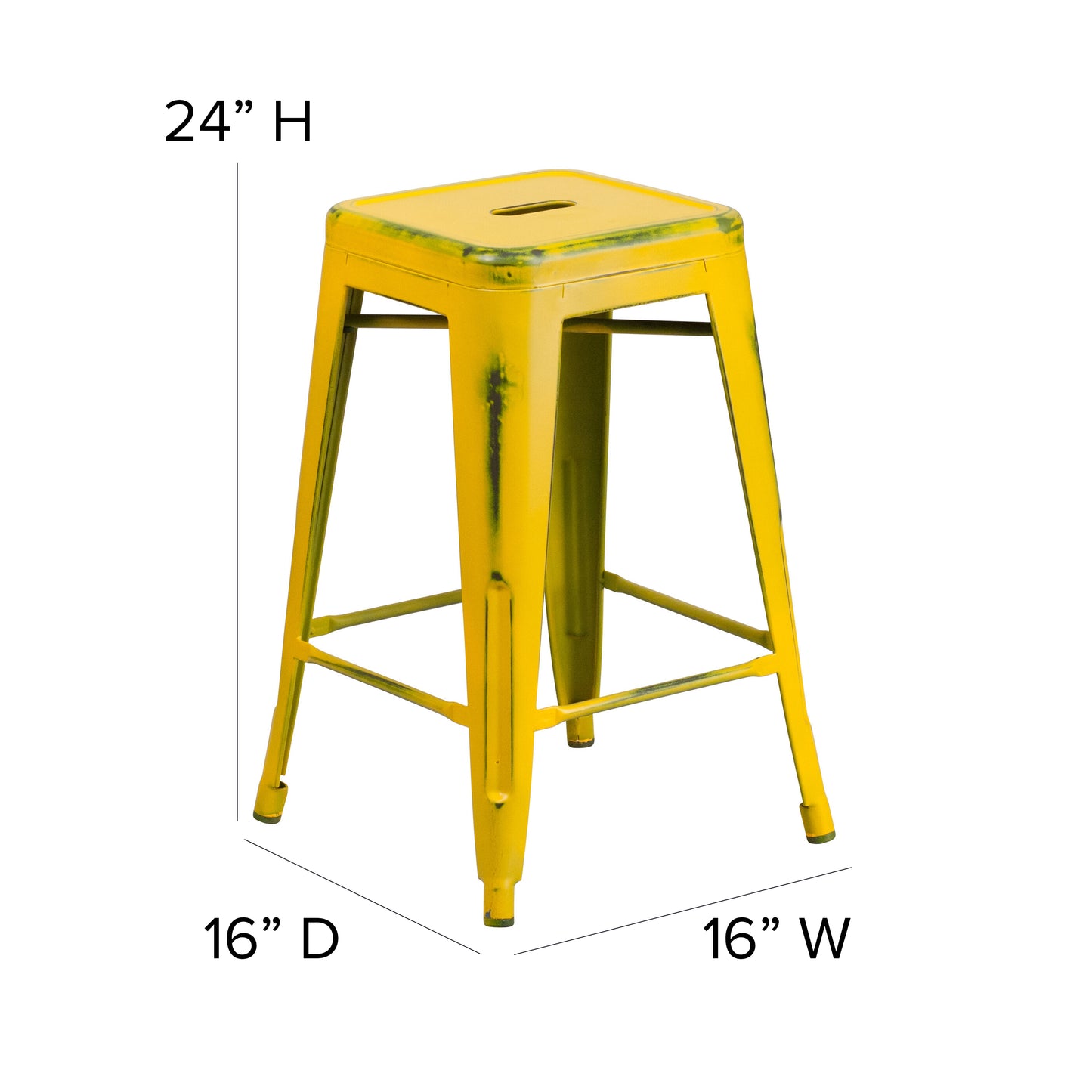 Distressed Yellow Metal Stool ET-BT3503-24-YL-GG