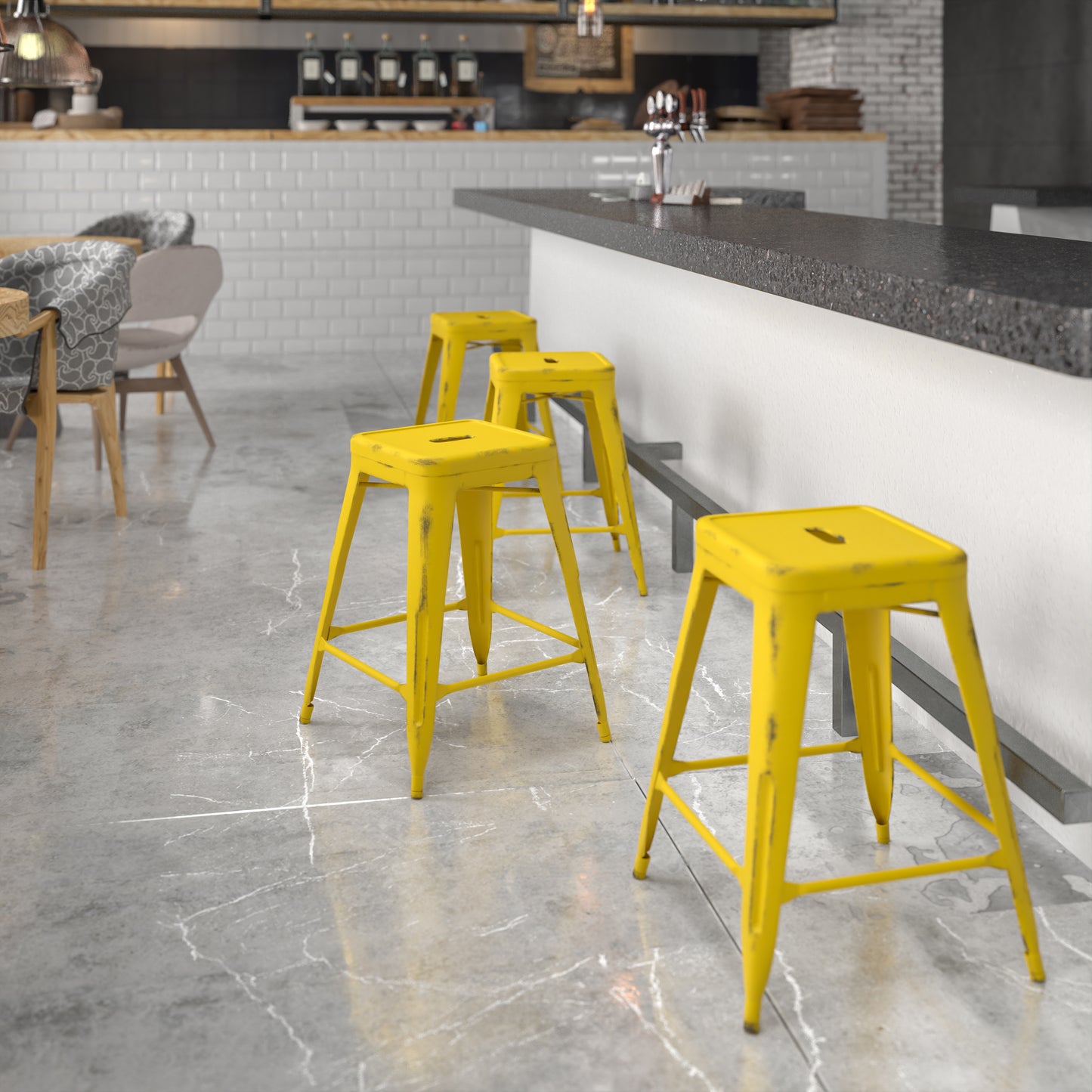 Distressed Yellow Metal Stool ET-BT3503-24-YL-GG