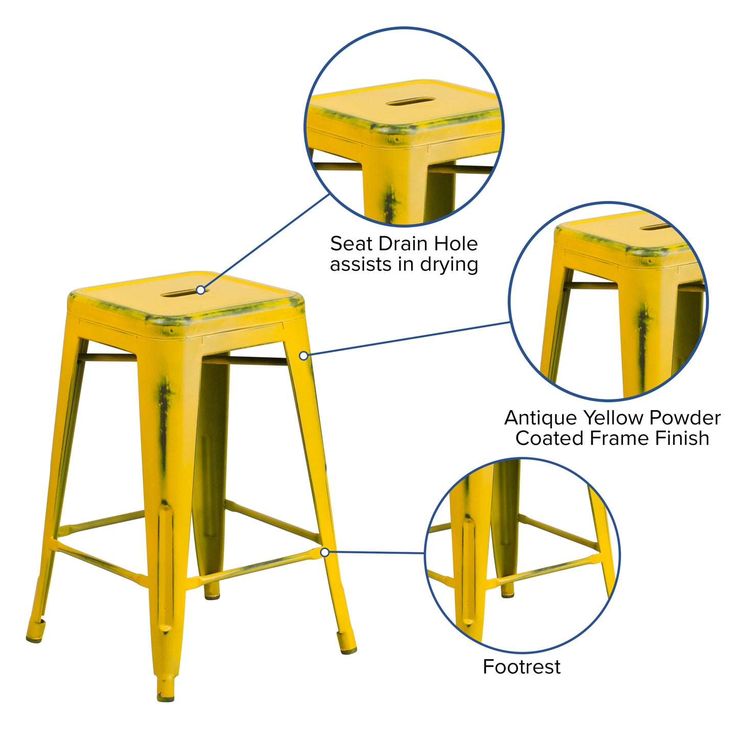 Distressed Yellow Metal Stool ET-BT3503-24-YL-GG