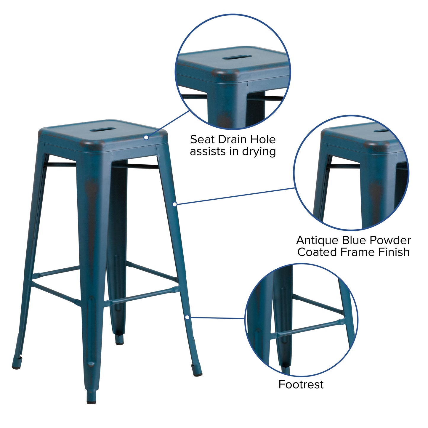 Distressed Blue Metal Stool ET-BT3503-30-AB-GG