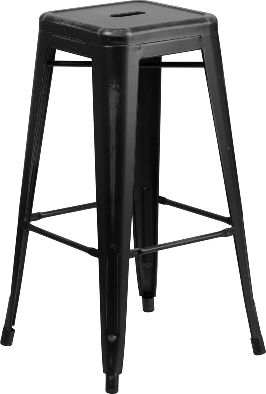 Distressed Black Metal Stool ET-BT3503-30-BK-GG