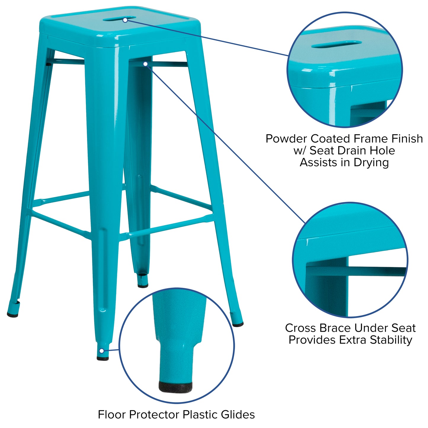 30" Teal No Back Metal Stool ET-BT3503-30-CB-GG