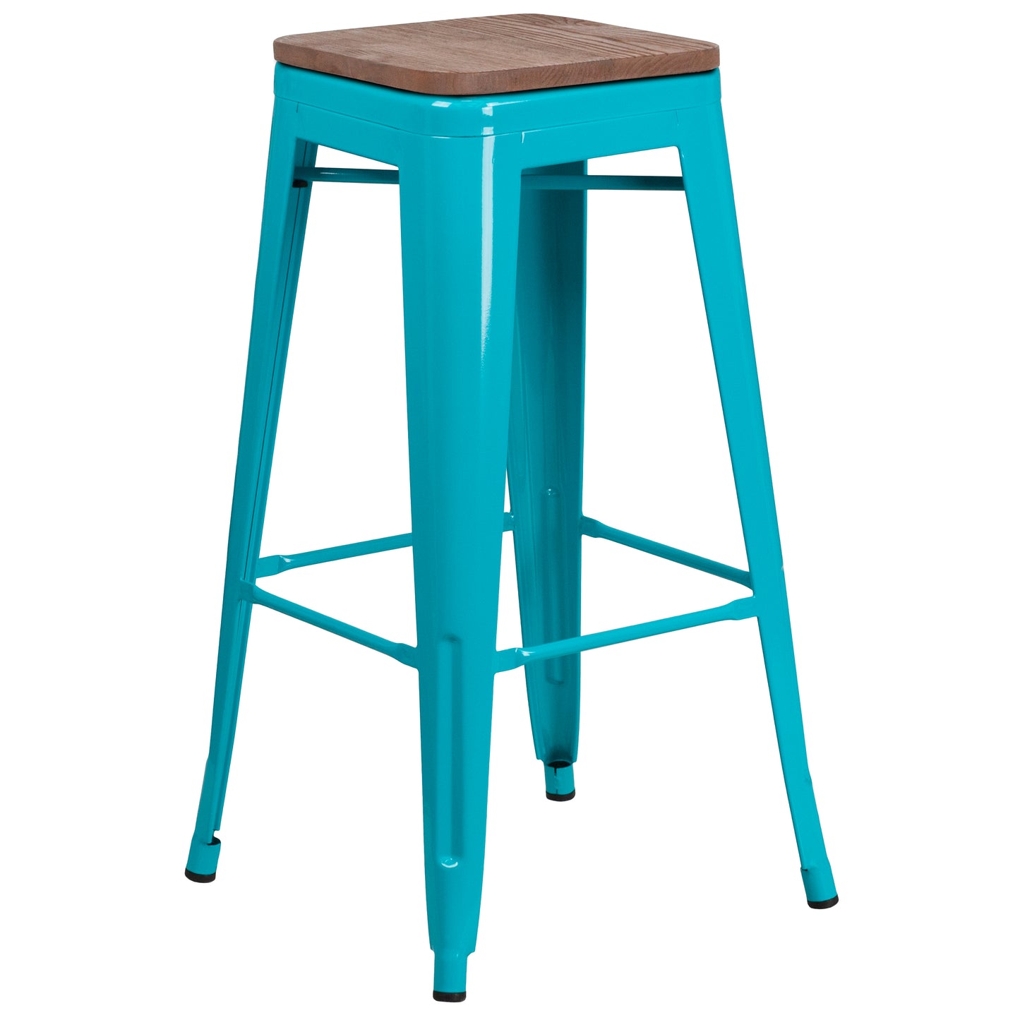 30" Teal No Back Metal Stool ET-BT3503-30-CB-WD-GG